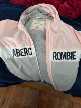 abercrombie kids Pink and Grayi Colorblock Hooded Rain/Spring Jacket
